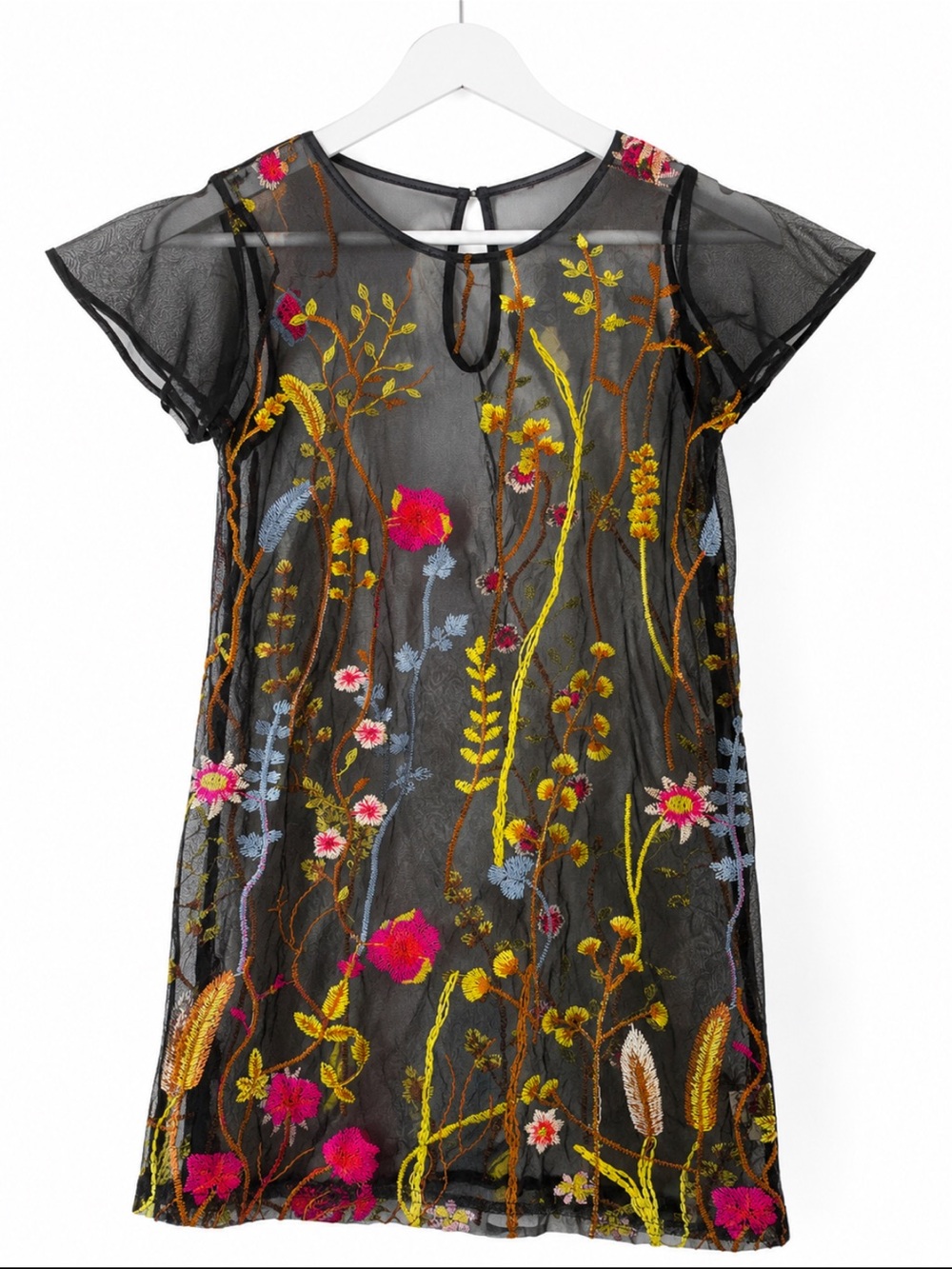 SHEIN Kids 130 Black Sheer Embroidered Mesh Mini Dress XXS XS Fairycore